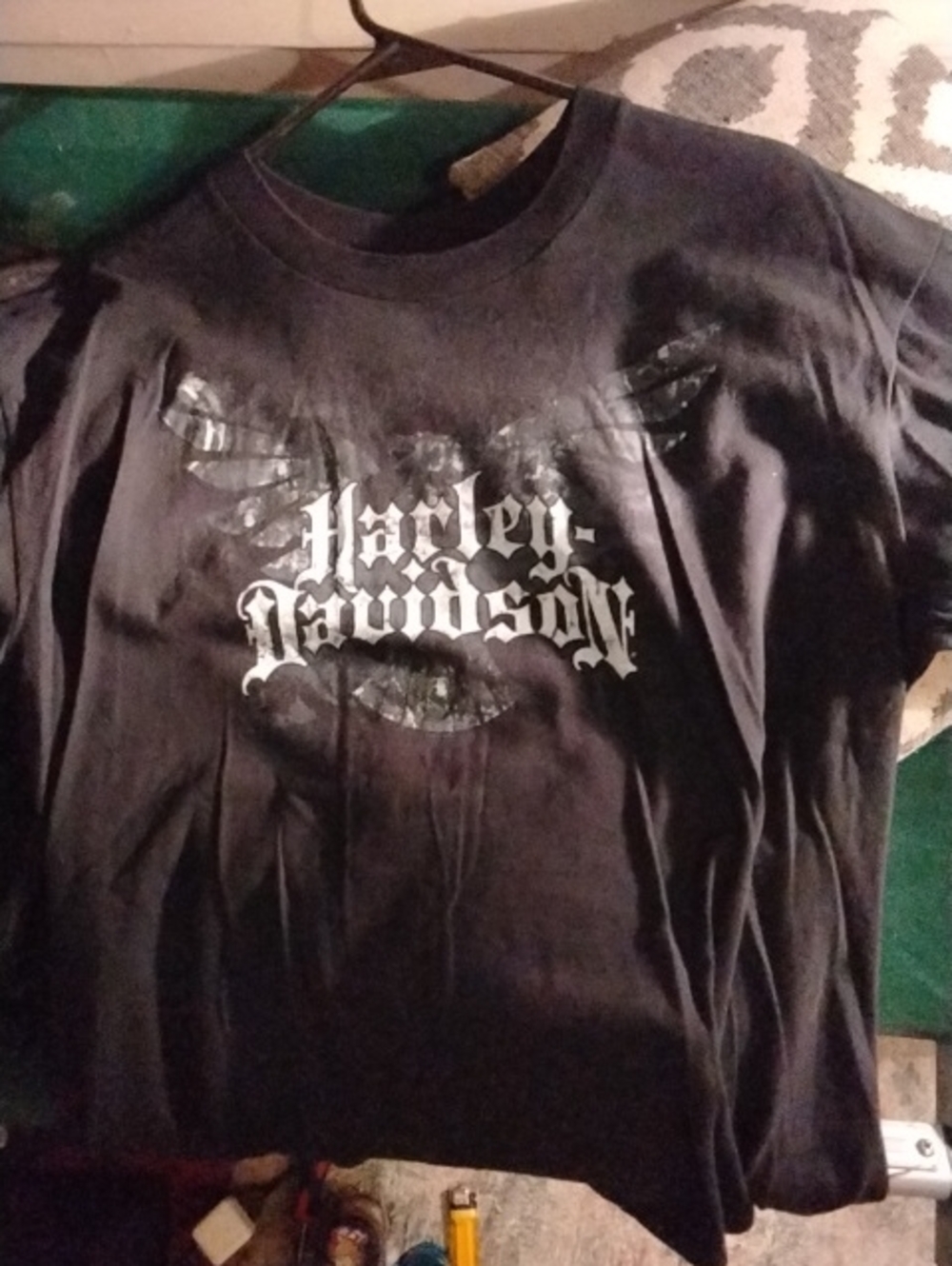 Harley-Davidson Black Tee with White Gothic Logo and Wings